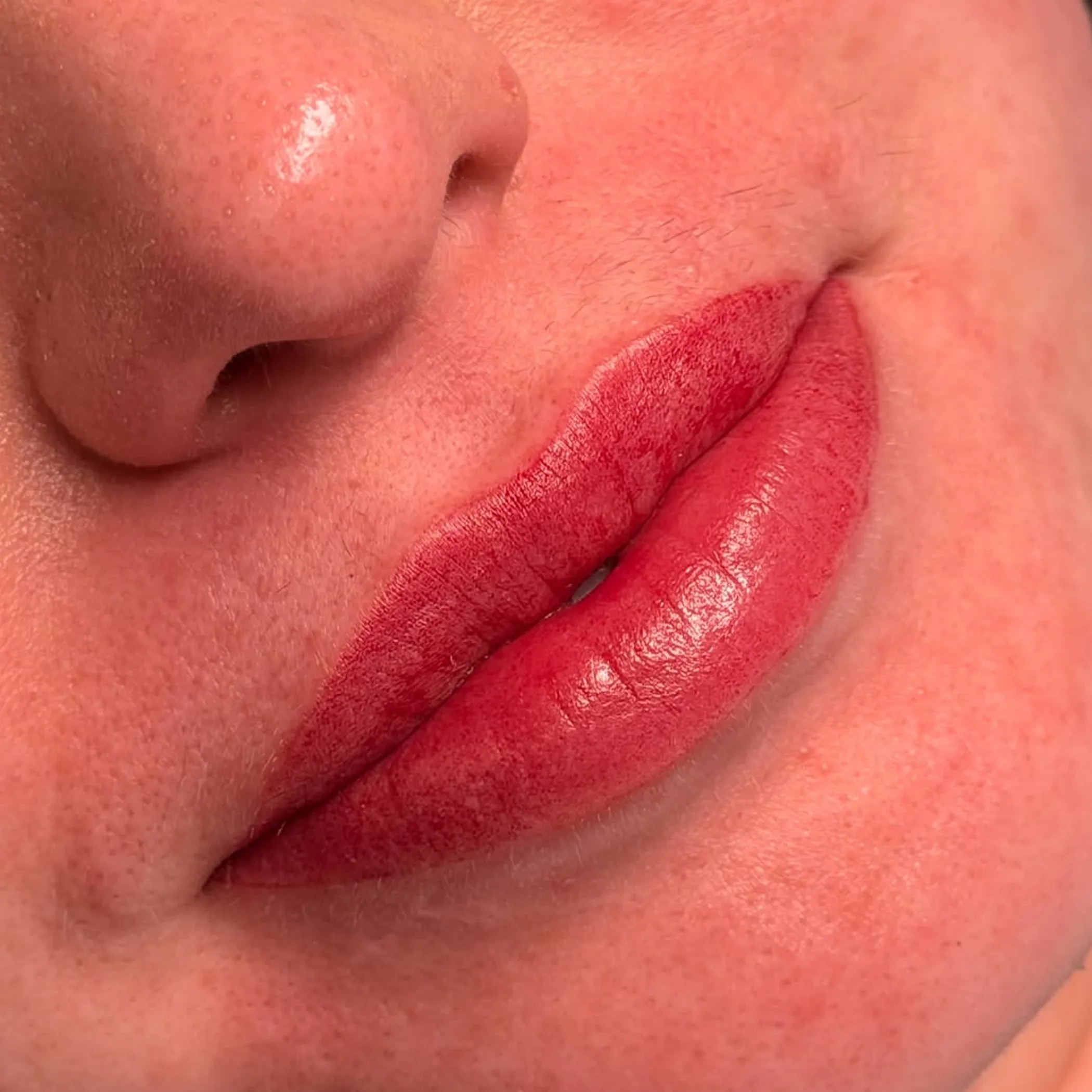 close-up of lip tattoo results