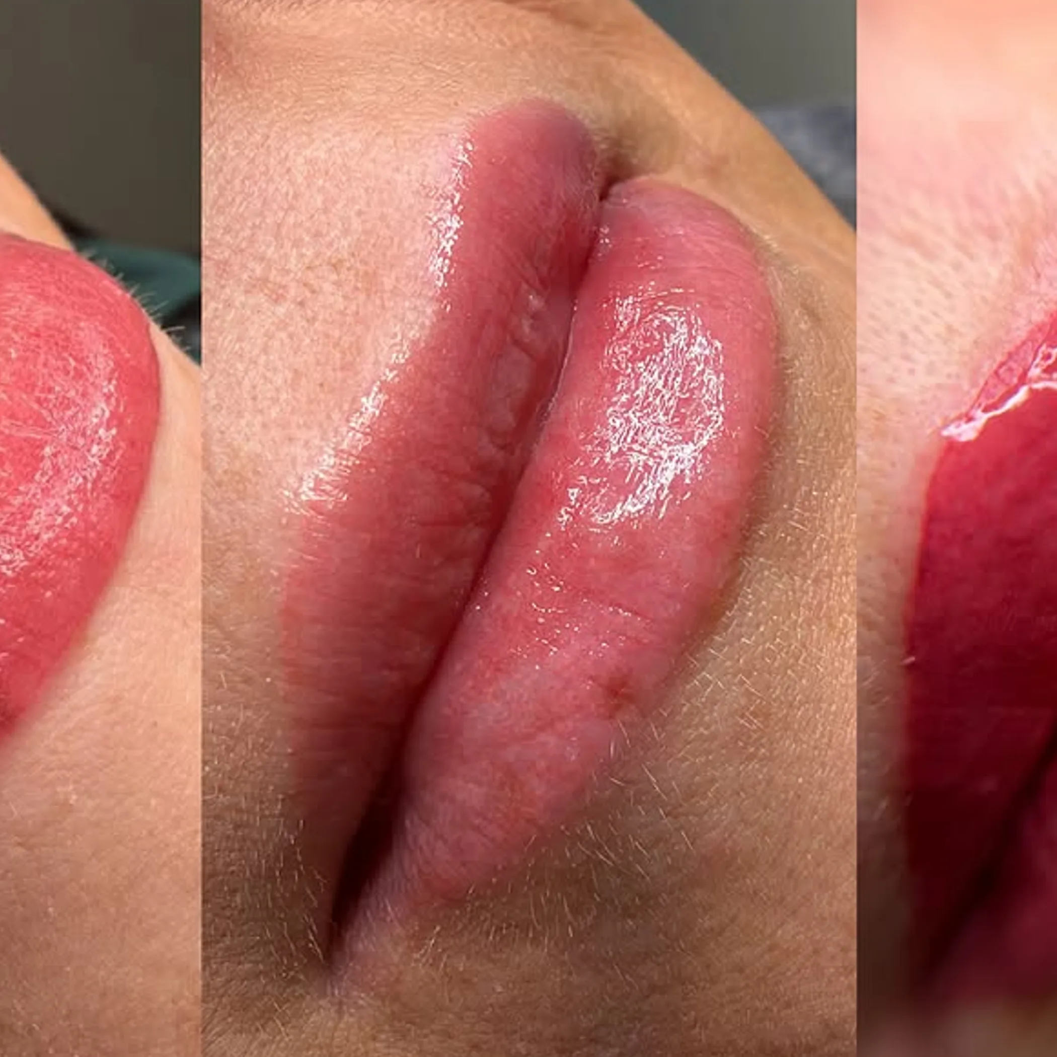 fresh healed and touched-up lip tattoos